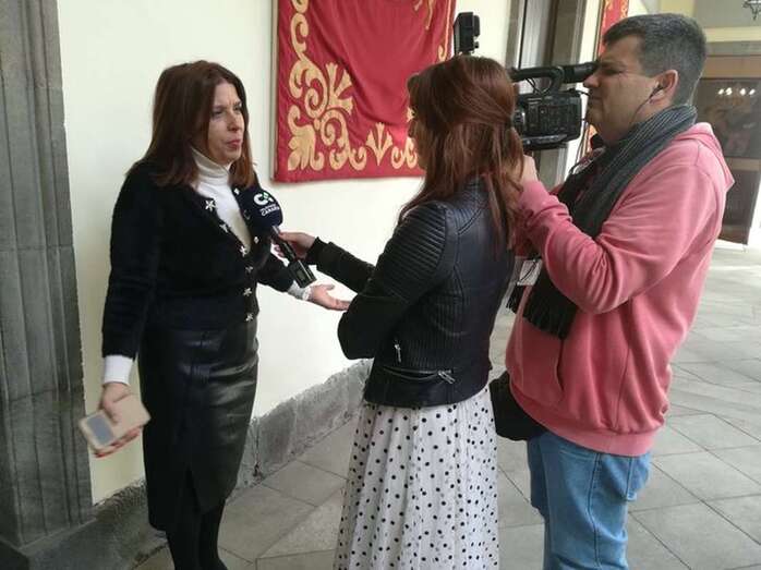 La vicealcadesa de Telde y parlamentaria regional de NC atiende a la Televisión Canaria (Foto TA)